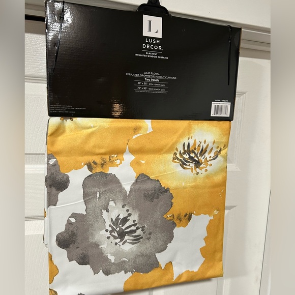 Yellow and Gray Floral Blackout Curtains - Picture 3 of 3